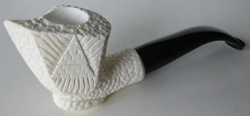Hand-carved masonic Turkish block meerschaum pipe, product MAS-32