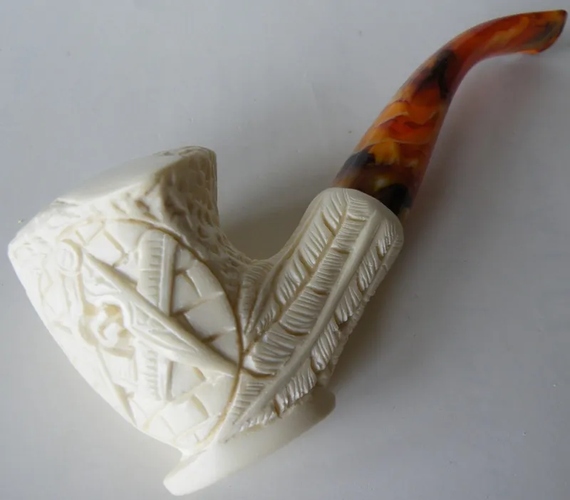 Hand-carved masonic Turkish block meerschaum pipe, product MAS-33