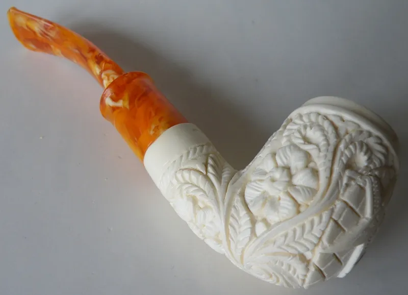 Hand-carved masonic Turkish block meerschaum pipe, product MAS-34