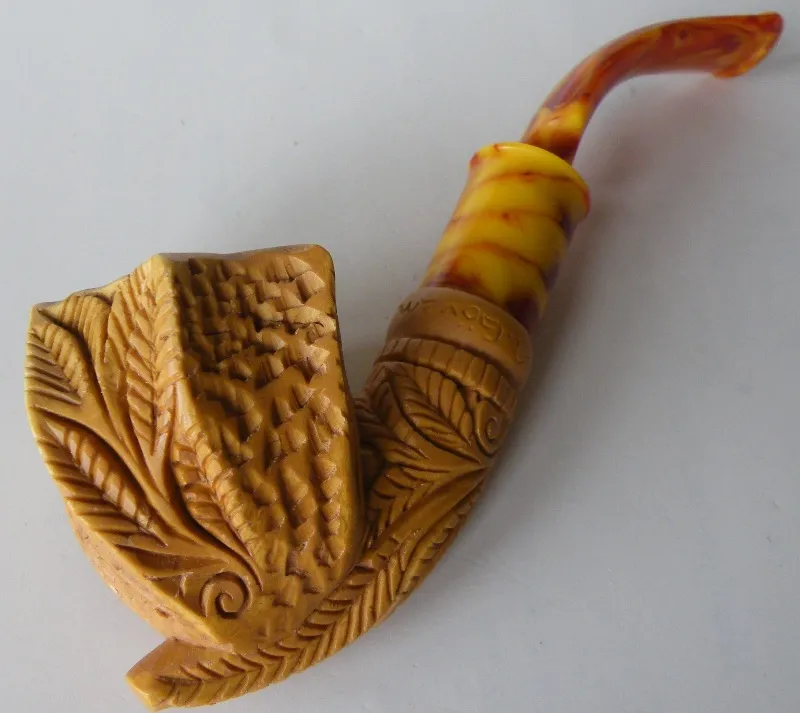 Hand-carved masonic Turkish block meerschaum pipe, product MAS-35