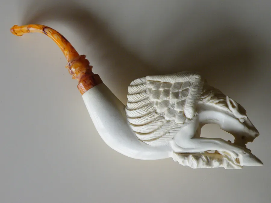 Hand-carved pegasus Turkish block meerschaum pipe, product MYTH-01