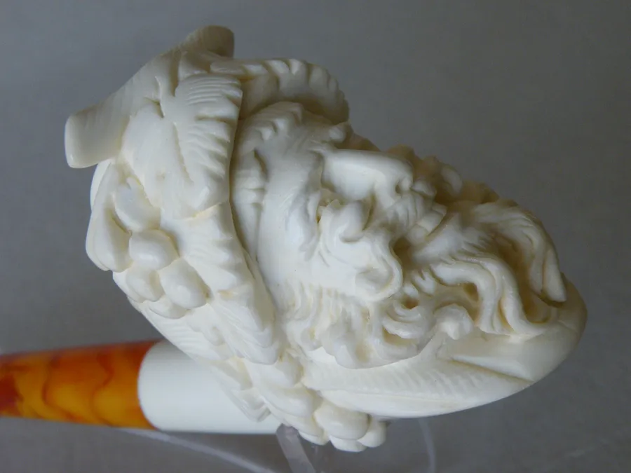 Hand-carved mythological Turkish block meerschaum pipe, product MYTH-06