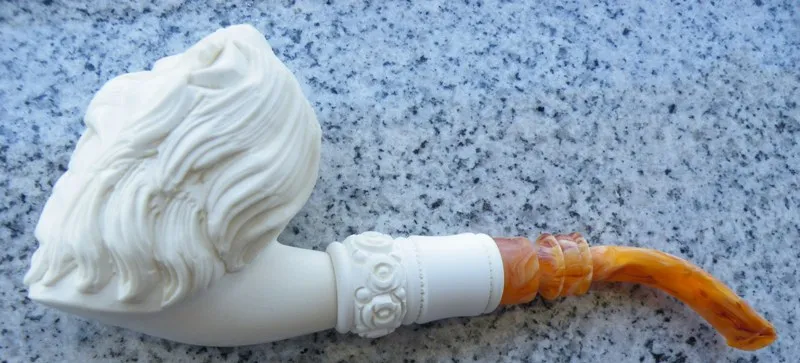 Hand-carved chief Turkish block meerschaum pipe, product IND-02