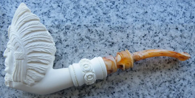 Hand-carved chief Turkish block meerschaum pipe, product IND-04