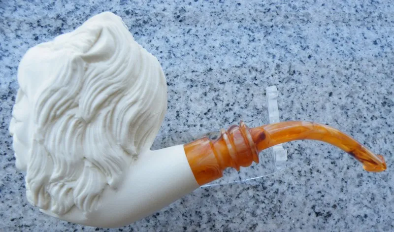 Hand-carved chief Turkish block meerschaum pipe, product IND-05
