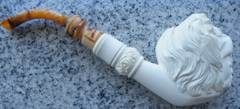 Hand-carved chief Turkish block meerschaum pipe, product IND-06