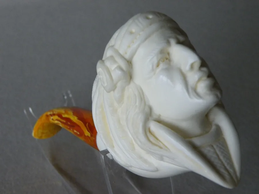 Hand-carved chief Turkish block meerschaum pipe, product IND-07
