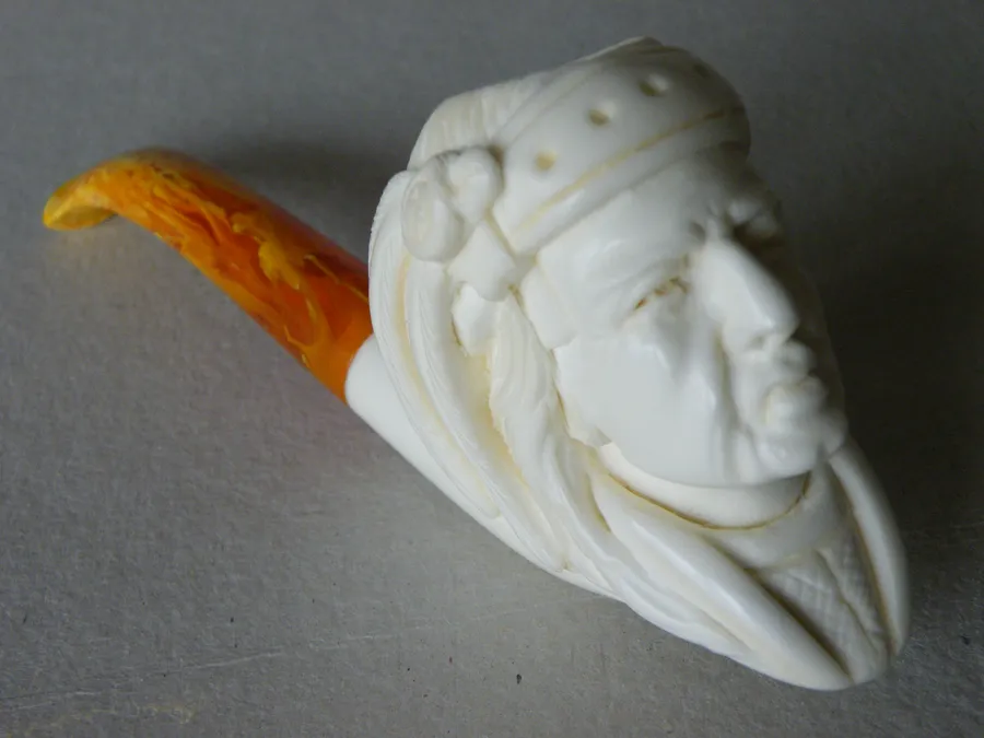 Hand-carved chief Turkish block meerschaum pipe, product IND-09