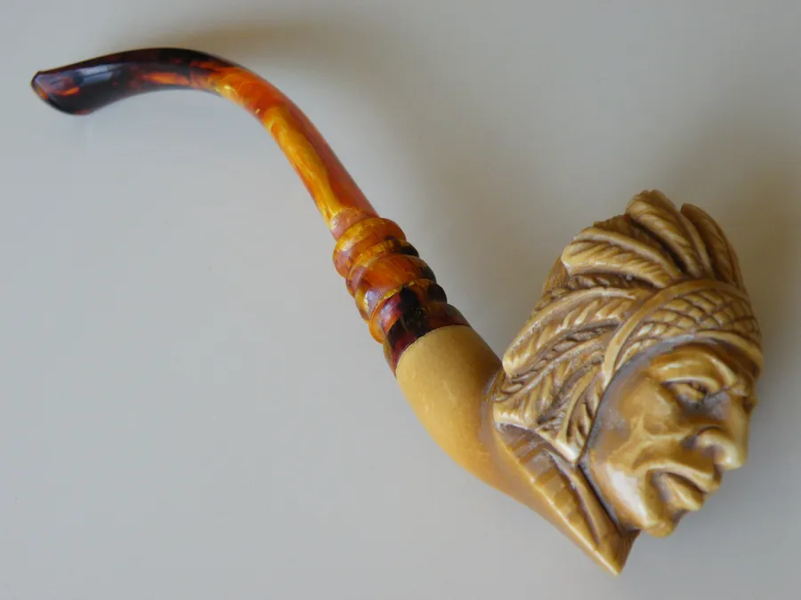 Hand-carved chief Turkish block meerschaum pipe, product IND-11