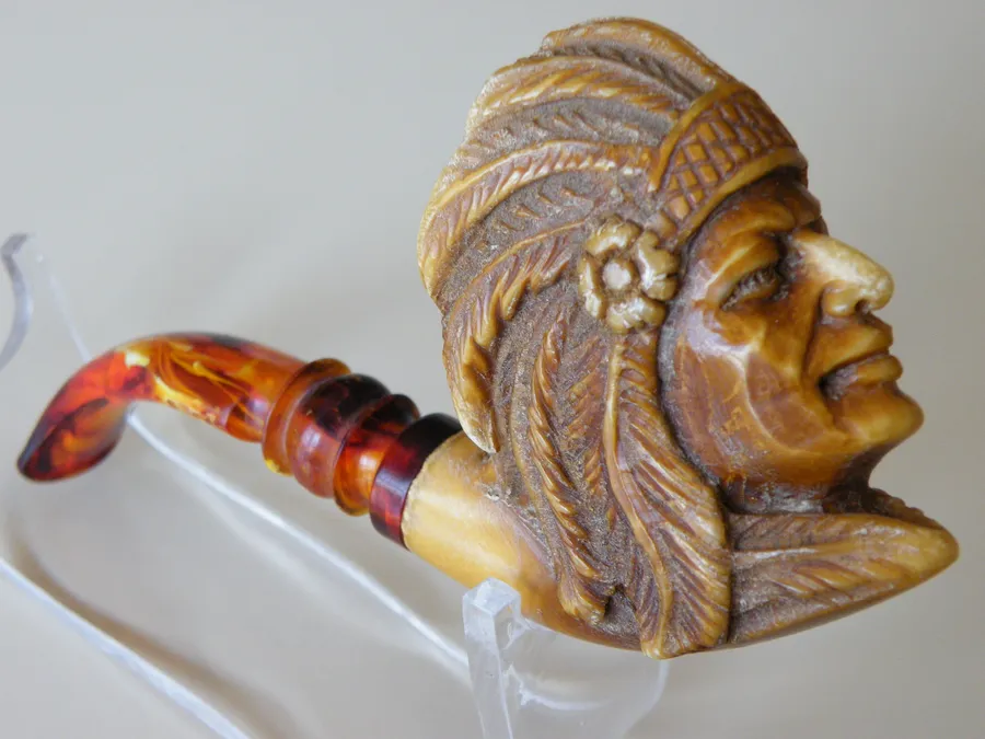 Hand-carved chief Turkish block meerschaum pipe, product IND-12