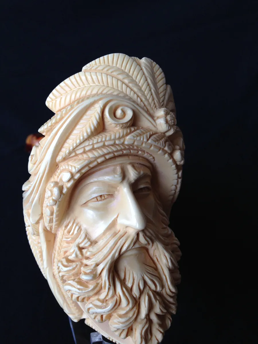 Hand-carved barbarossa hayreddin pasha Turkish block meerschaum pipe, product PORT-02