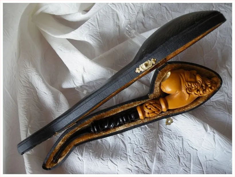 Hand-carved figure in a fez Turkish block meerschaum pipe, product PORT-05