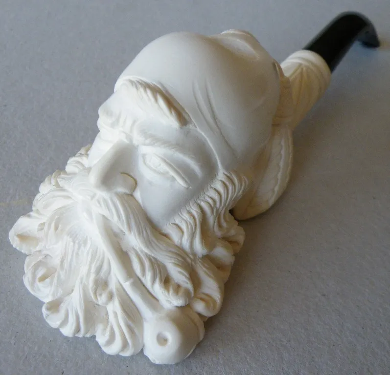 Hand-carved bearded man Turkish block meerschaum pipe, product PORT-16