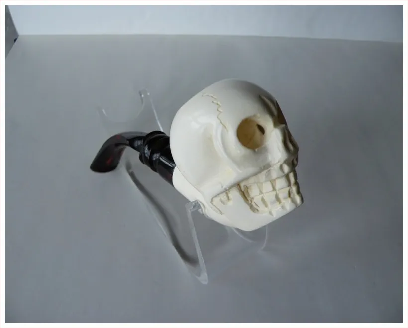 Hand-carved skull Turkish block meerschaum pipe, product SKU-02