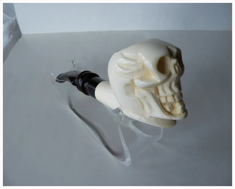 Hand-carved skull Turkish block meerschaum pipe, product SKU-03