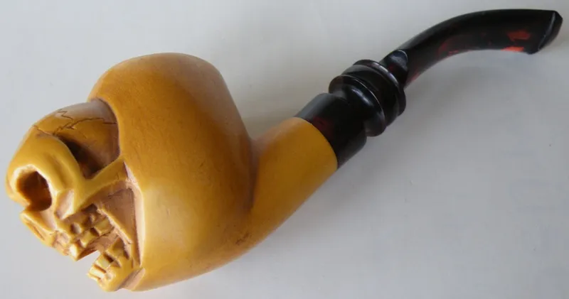 Hand-carved skull Turkish block meerschaum pipe, product SKU-12
