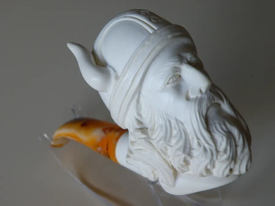 Hand-carved viking Turkish block meerschaum pipe, product VIK-09
